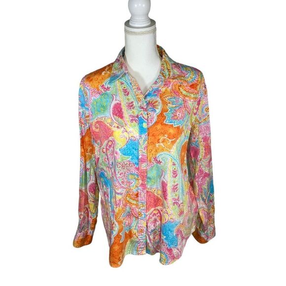 Chaps Tops - Chaps Unique Paisley Multicolored Button Down Top Shirt Women’s Size XL